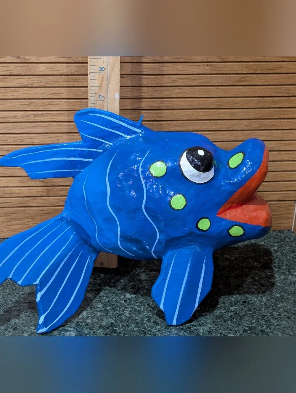 Paper Mache 3 Large Colorful Fish. Beautiful Decorative Set. EUC